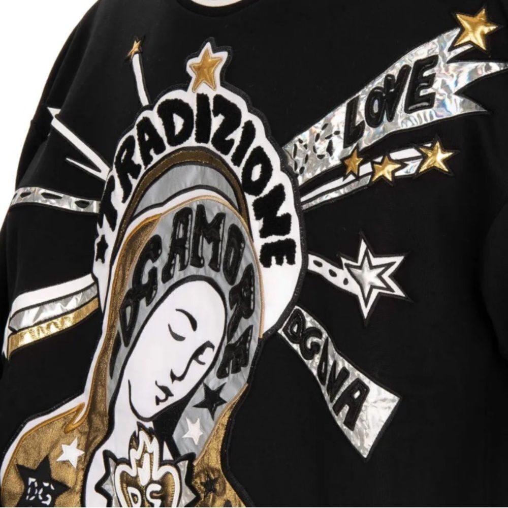 NWTs Dolce & Gabbana Baroque Maria Amore DG DNA Sweater Sweatshirt Black Gold - Picture 5 of 16